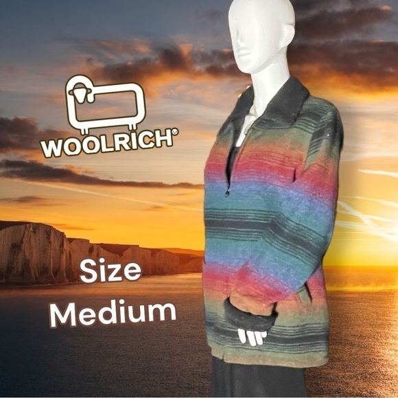 VINTAGE Woolrich Multi Ombre 17165 Rainbow Wool Barn Coat Size Medium - Picture 2 of 16